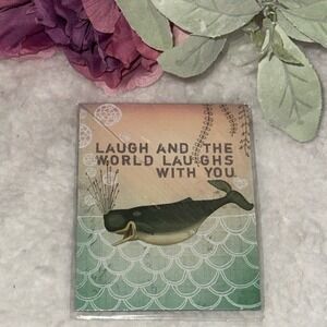 PAPAYA! Art Laughing Whale Magnet M0098 Inspirational Quote Whimsical Teal Whale